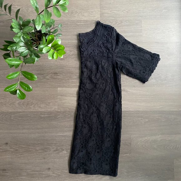 Spense Black Lace & Crochet Sheer Midi Dress/ Cover Up - Picture 4 of 8